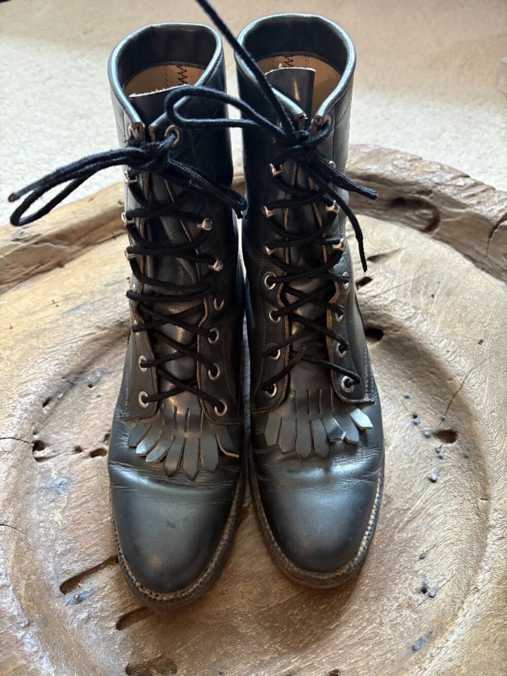 Justin Boots gray metallic kiltie roper lacer leather granny boots women's sz 6